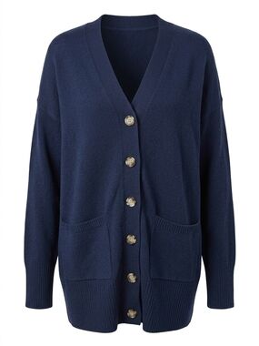 LOFT Navy Button Front V-Neck Cardigan